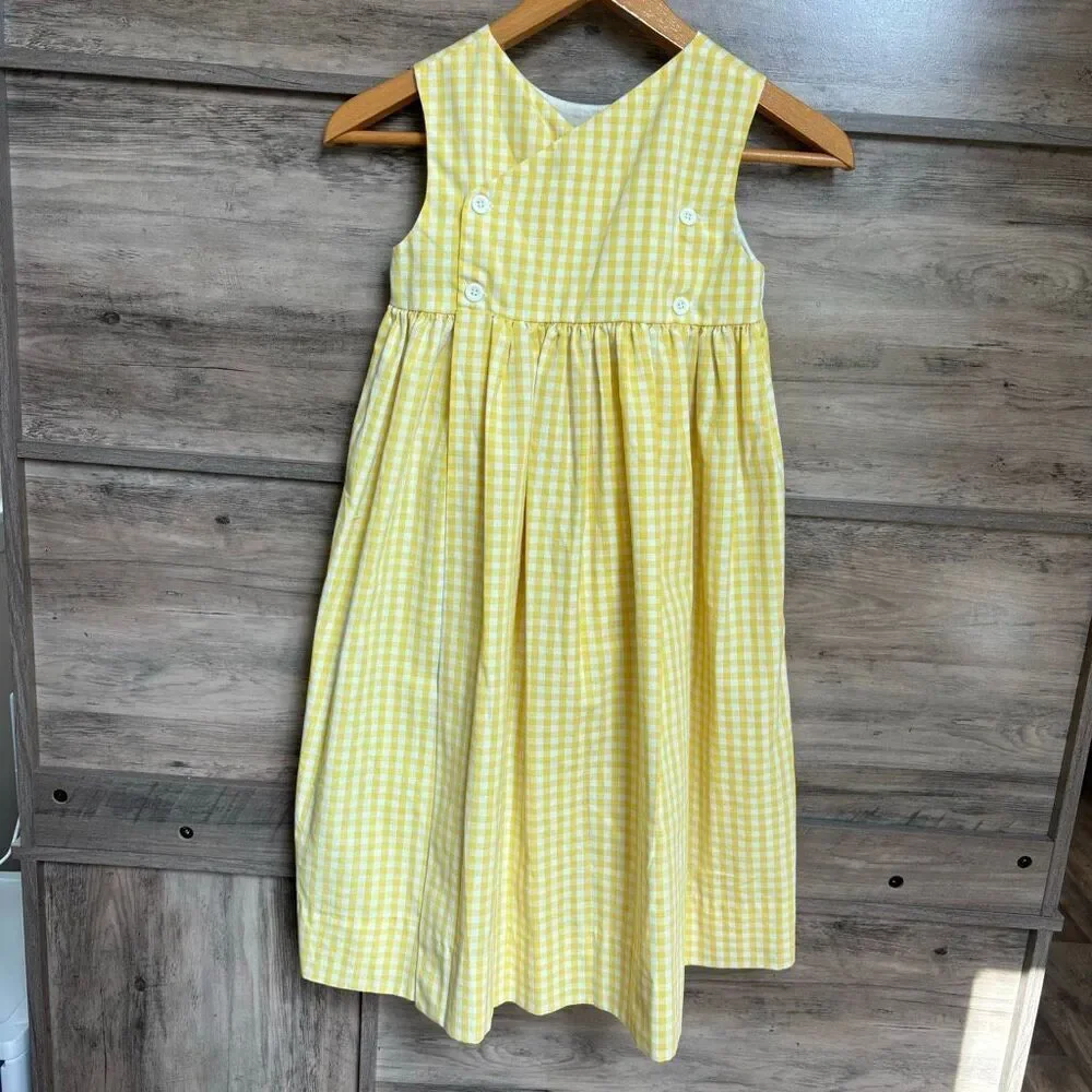 Smocked Frocks Girls 7 Yellow Gingham Ducks Dress Artsy Preppy Old Money Classy
